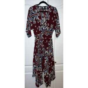 Lulus Womens Dress Red Blue White Flower Hankerchief Hem Small Lined Belt Boho